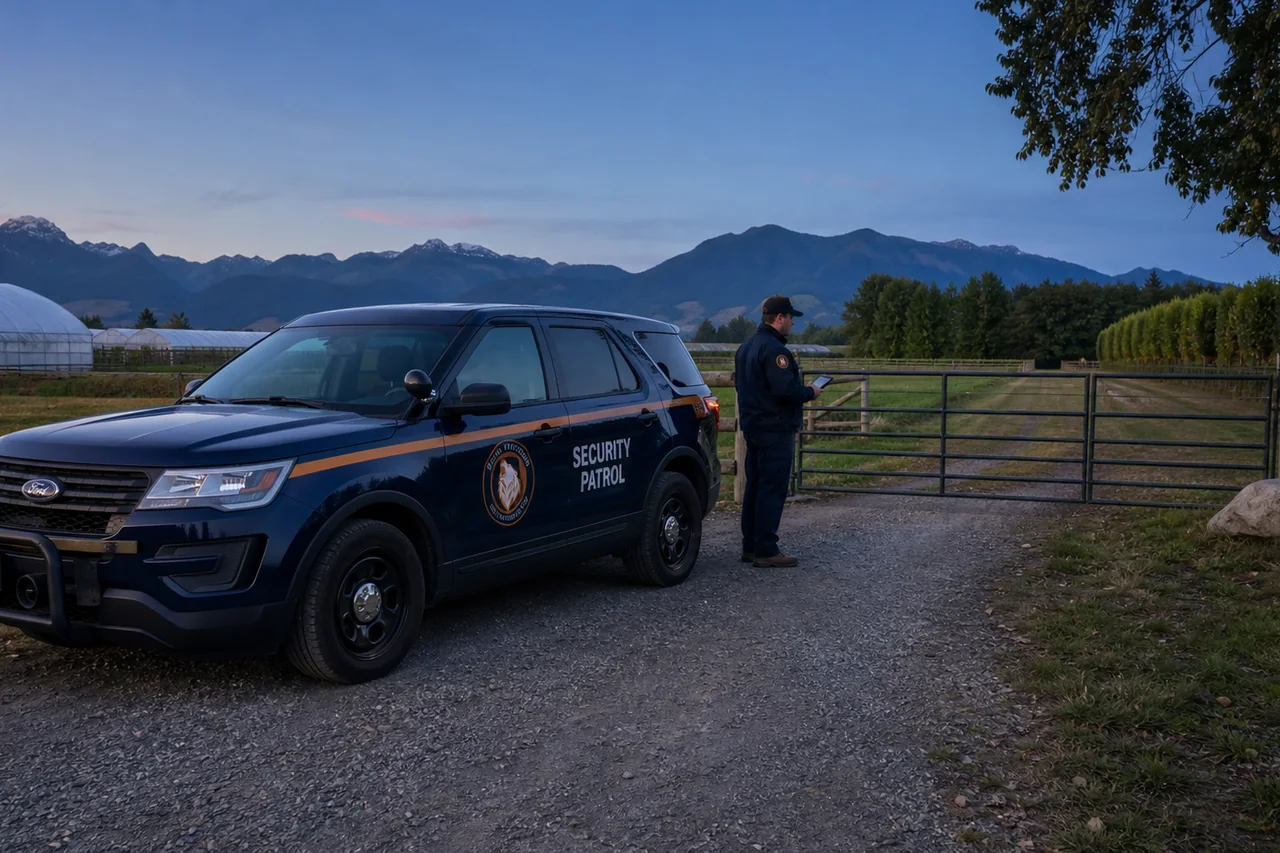 Zentra service imagery of an evening security patrol at a rural property