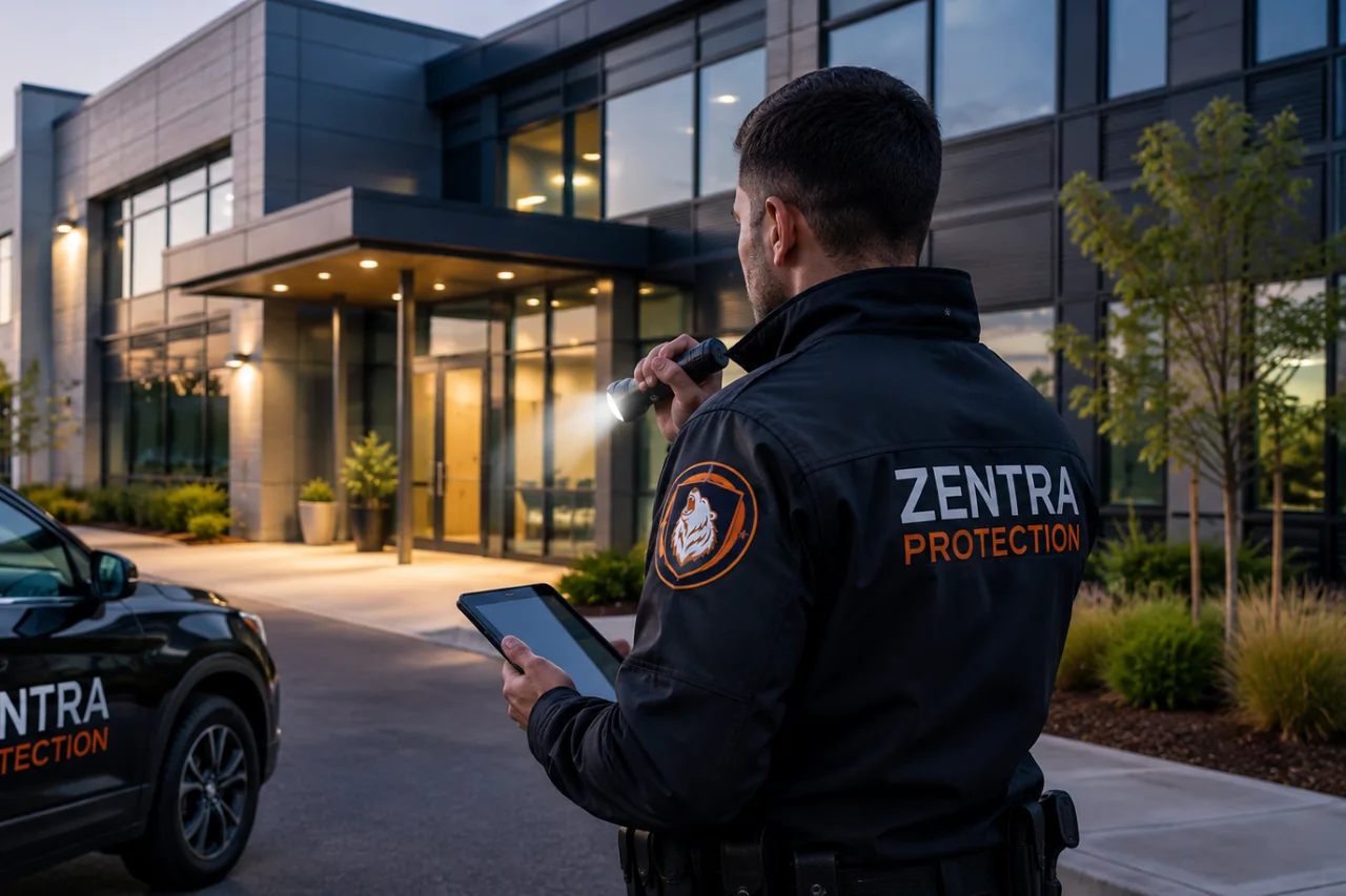 Zentra mobile patrol officer documenting an after-hours property observation